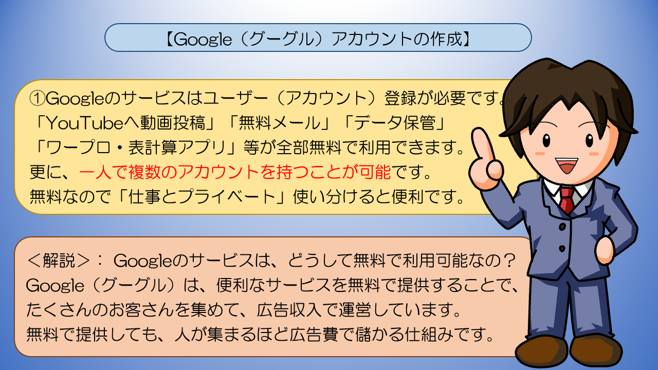 Googleのサービスはユーザー(アカウント)登録が必要
